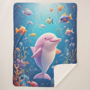 Cobertor Sherpa Golfinho Brincalhão entre Peixes Tropicais Colorid