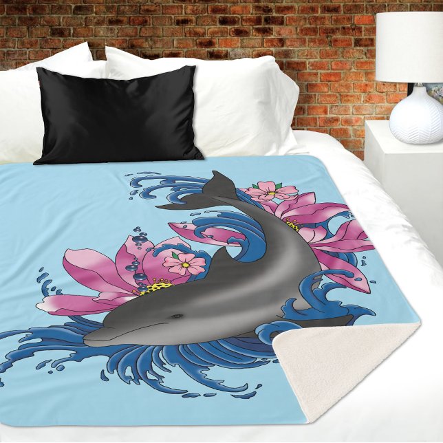 Cobertor Sherpa Golfinhos Flores de Lotus Cerejeiros (Criador carregado)
