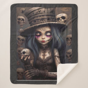 Cobertor Sherpa Gótico Menina Caveira Steampunk – Fantasia Sombria