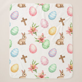 Cobertor Sherpa Graça de Páscoa – Coelho e Cruz Patte Pastel Sem C