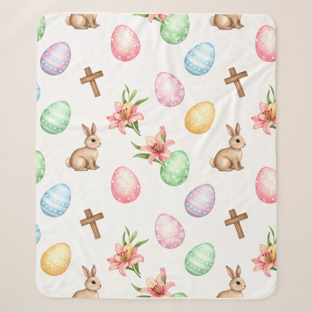 Cobertor Sherpa Graça de Páscoa – Coelho e Cruz Patte Pastel Sem C (Frente)