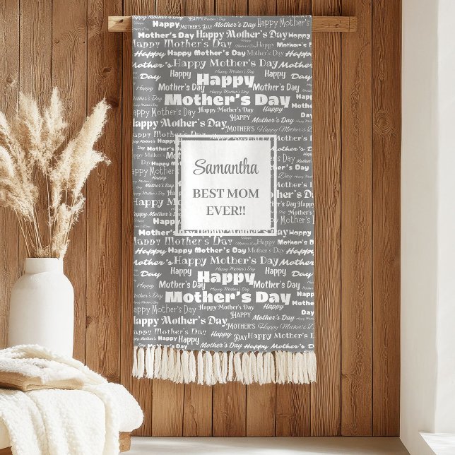 Cobertor Sherpa Graceful Grey Script Mother’s Day Personalized  (Graceful Grey Script Mother’s Day Personalized Sherpa Blanket )