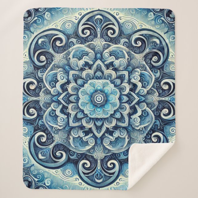 Cobertor Sherpa Gradiente Azul Mandala Design 2 (Frente)