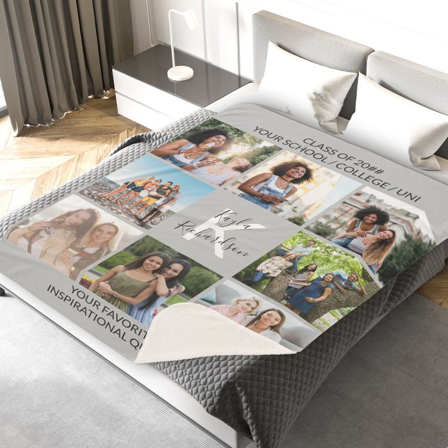 Cobertor Sherpa Graduação 8 Colagem de Fotos e Formando de Cinza d (Criador carregado)