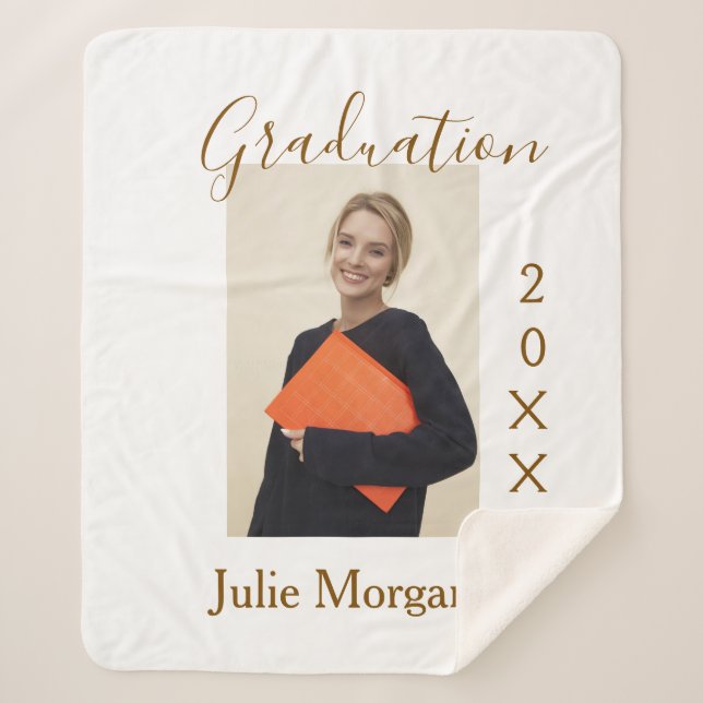 Cobertor Sherpa Graduation photo brown golden year 20XX namesimple (Frente)