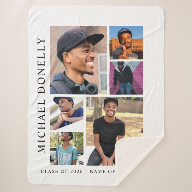 Cobertor Sherpa Graduation White Trendy 6 Photo Collage (Frente)
