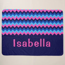 Cobertor Sherpa Grande Monograma Azul Rosa Chevron