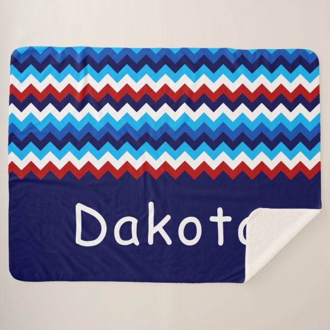 Cobertor Sherpa Grande Personalizado Chevron Azul  (Frente (Horizontal))