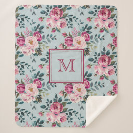 Cobertor Sherpa Grandmillennial Rosa Poeirenta Floral Monograma Pe