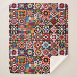 Cobertor Sherpa Granny Squares Crochet Patterno Impressão