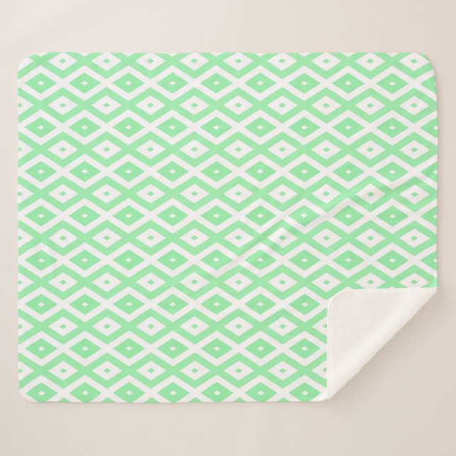 Cobertor Sherpa Green and white diamond pattern (Frente (Horizontal))