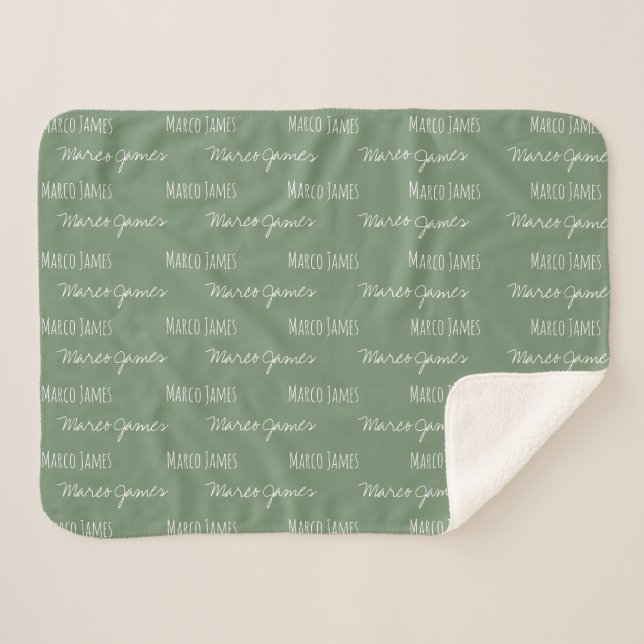 Cobertor Sherpa Green Baby Boy Blanket Nome personalizado repetido (Frente (Horizontal))