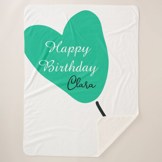 Cobertor Sherpa Green heart happy birthday white black balloon kid (Frente)
