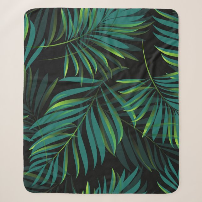 Cobertor Sherpa Green tropical palm leaves. Seamless pattern graph (Frente)
