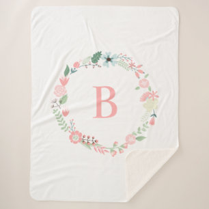 Cobertor Sherpa Grinalda floral do monograma cor-de-rosa