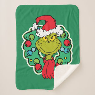 Cobertor Sherpa Grinch   Coroa de Natal