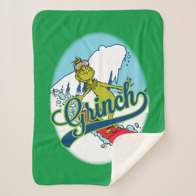 Cobertor Sherpa Grinch fazendo snowboarding (Frente)