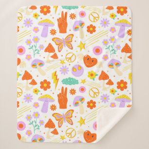 Cobertor Sherpa Groovy Hippie Trippy Retro Flower Funky Vibes