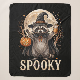 Cobertor Sherpa Guaxinim Assustador Abobora de Halloween Tempero