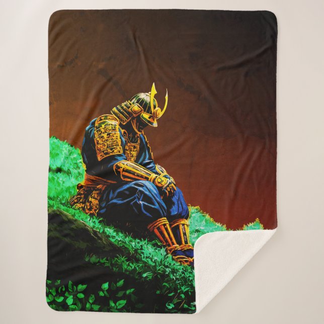 Cobertor Sherpa Guerreiro Samurai em Armadura Dourada – Épico Japo (Frente)