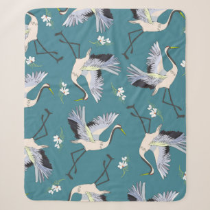 Cobertor Sherpa guindaste, padrão, ilustração de flor de pássa