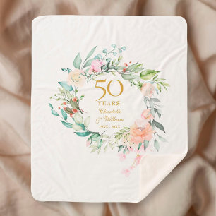 Cobertor Sherpa Guirlanda Floral do 50º Aniversário de Casamento
