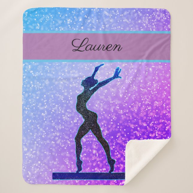 Cobertor Sherpa Gymnastics Beam Blue e Purple (Frente)