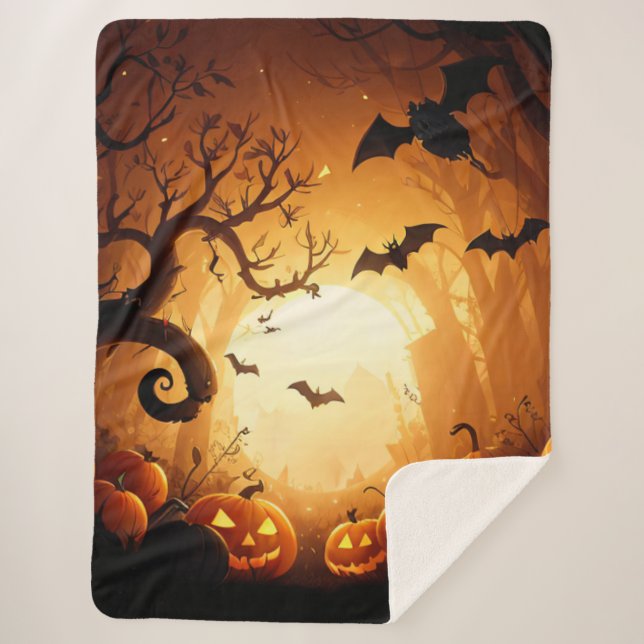 Cobertor Sherpa Halloween/Bat/Pumpkin/Fall (Frente)