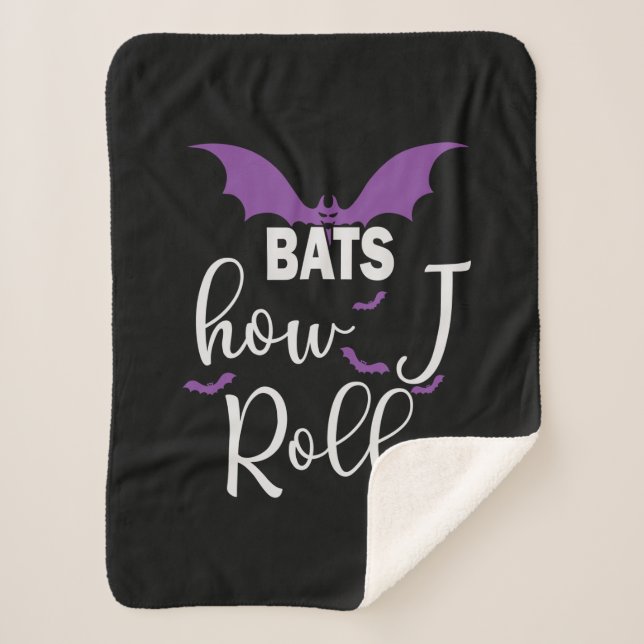 Cobertor Sherpa Halloween Bats How I Roll Birthday (Frente)