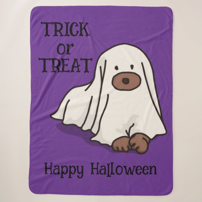 Cobertor Sherpa Halloween Caprichoso Cachorro Fantasma Roxo   (Frente)