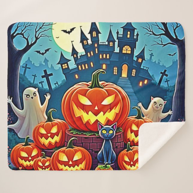 Cobertor Sherpa Halloween Night: Spooky Fun Art (Frente (Horizontal))