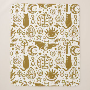 Cobertor Sherpa Halloween seamless pattern. Holiday golden ink sil