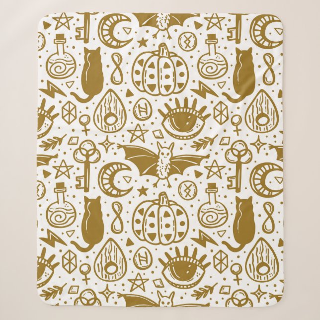 Cobertor Sherpa Halloween seamless pattern. Holiday golden ink sil (Frente)