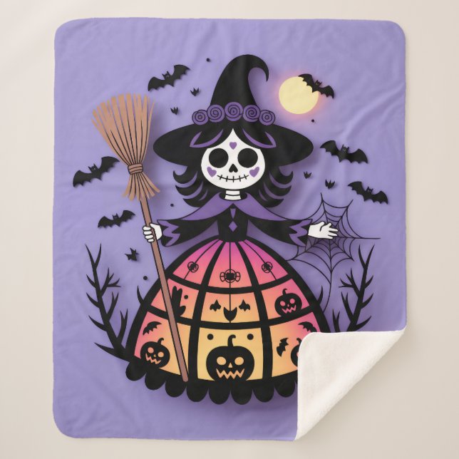 Cobertor Sherpa Halloween Skeleton Witch (Frente)
