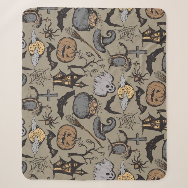 Cobertor Sherpa Halloween Sketch: Vintage Invisível (Frente)