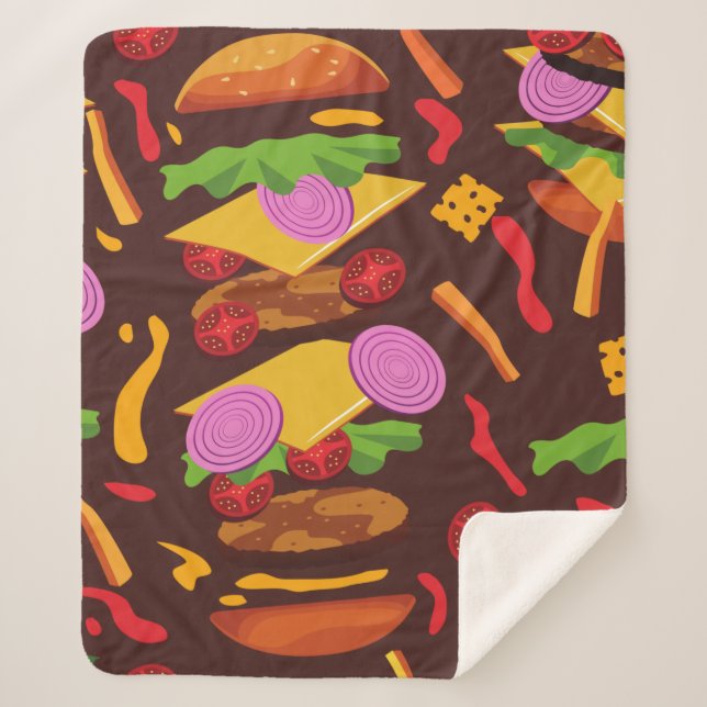 Cobertor Sherpa hambúrger cheeseburger castanho (Frente)