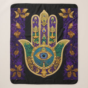 Cobertor Sherpa Hamsa Terceiro Olho Dourado Ornamentado