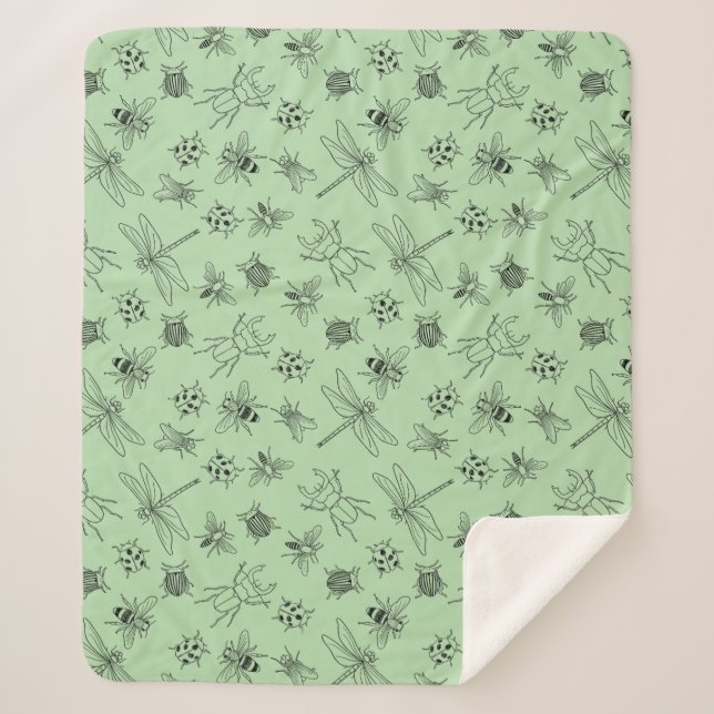 Cobertor Sherpa Hand-Drawn Cartoon Insects Pattern Throw Blanket (Frente)