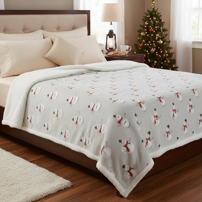 Cobertor Sherpa Hand-Drawn Snowmen on Grey Winter  (Criador carregado)