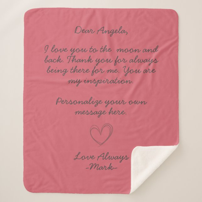 Cobertor Sherpa handwritten love letter or message custom (Frente)