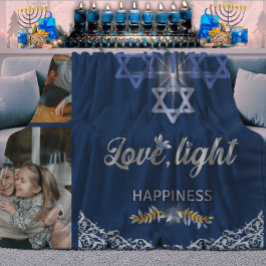 Cobertor Sherpa Hanukkah Miracle Navy Blue Beautiful Family Photo