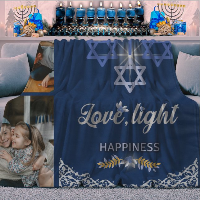 Cobertor Sherpa Hanukkah Miracle Navy Blue Beautiful Family Photo (Criador carregado)