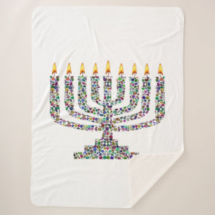 Cobertor Sherpa Hanukkiah feito com Gemstones