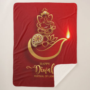 Cobertor Sherpa Happy Diwali Elephant e Light