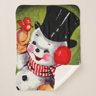 Cobertor Sherpa Happy Snowman Vintage
