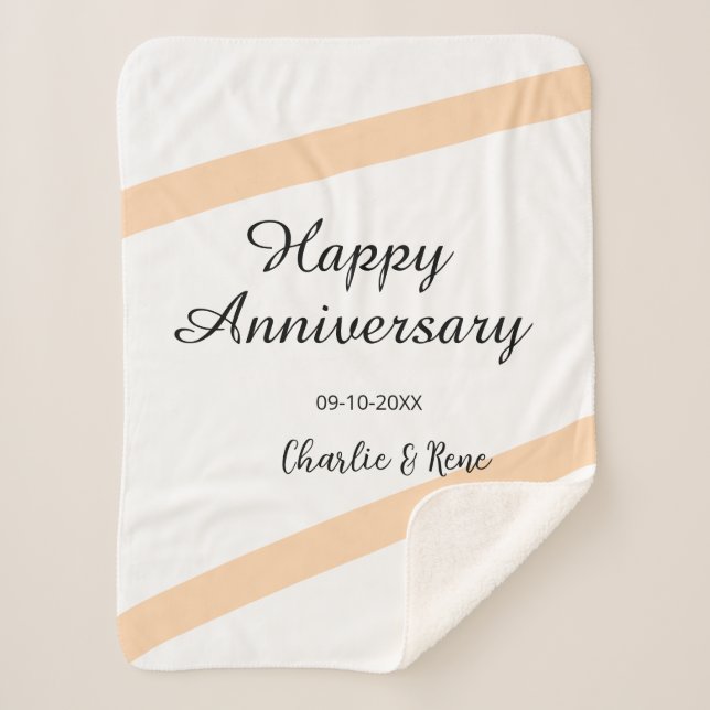 Cobertor Sherpa Happy wedding anniversary orange pastel lines name (Frente)