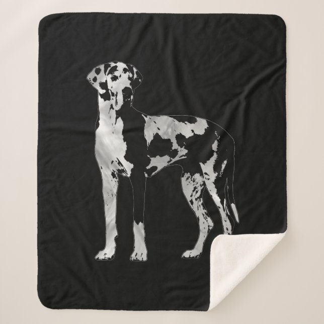 Cobertor Sherpa Harlequin great dane - pérola e prata (Frente)
