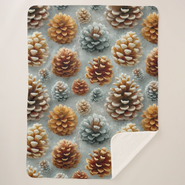 Cobertor Sherpa Harmonia de Pinecones de inverno (Frente)