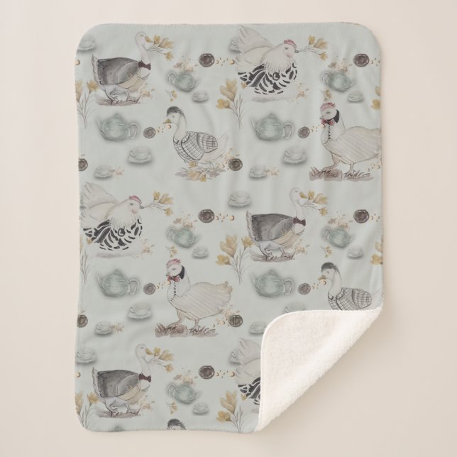 Cobertor Sherpa Haute Couture Ducks & Chicken Baby (Frente)