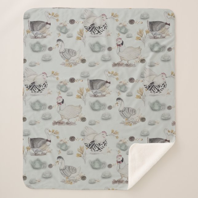 Cobertor Sherpa Haute Couture Ducks & Chicken Baby (Frente)